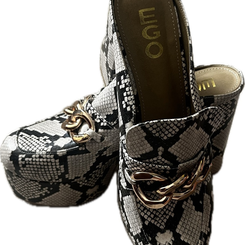 Snakeskin Print Platform Mules